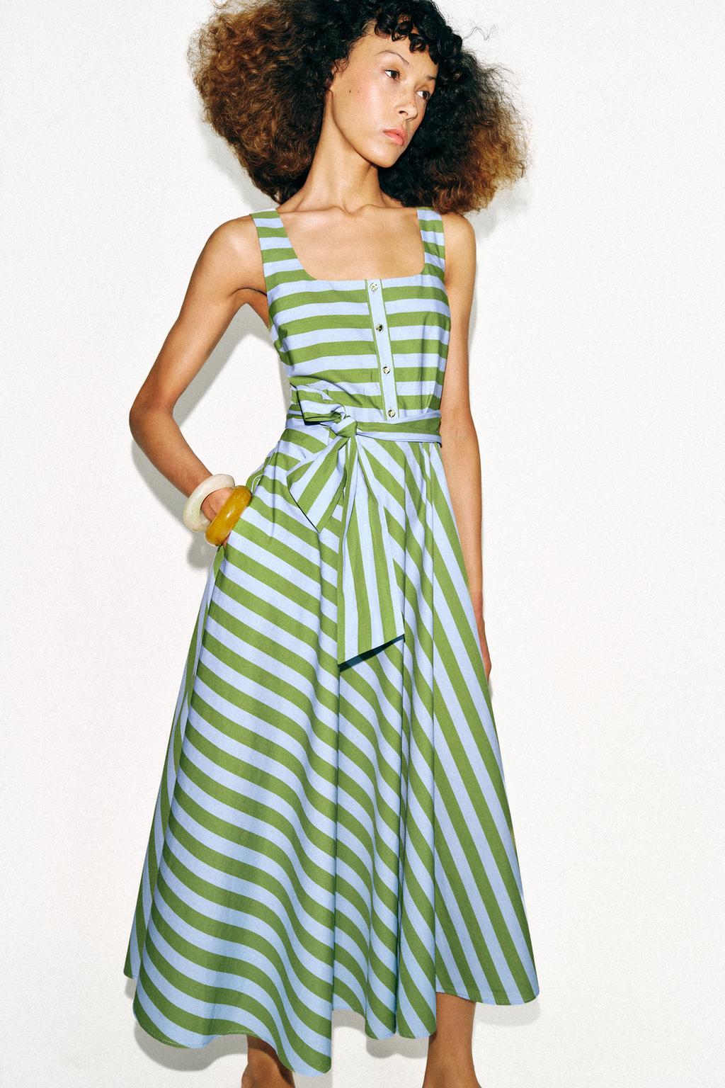STRIPED BELTED MIDI DRESS - image 2