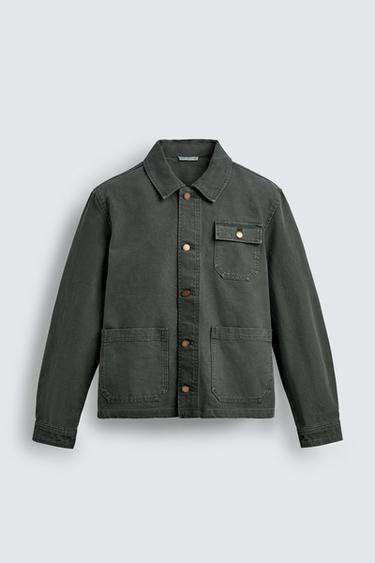 WASHED CANVAS OVERSHIRT - Grey green by Zara