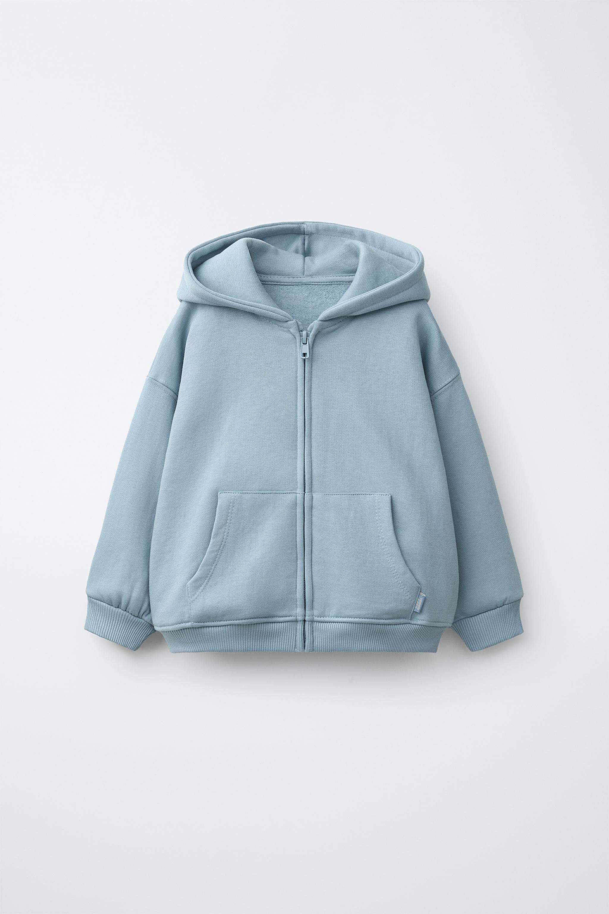 HOODED ZIP SWEATSHIRT — Light blue