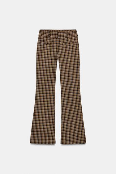 PANTALON FLARE À CARREAUX - Marron de Zara - Image 6