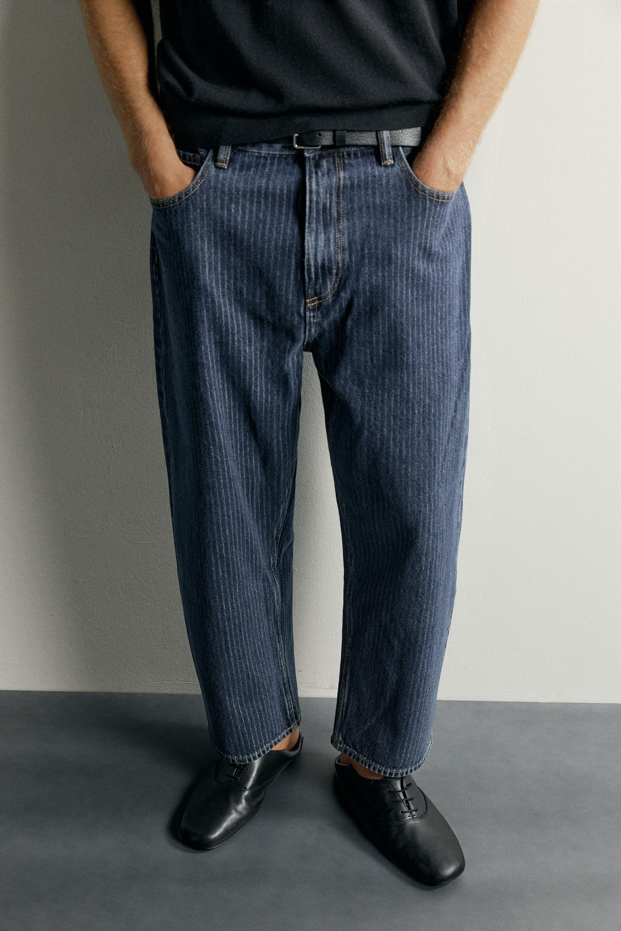 STRIPED TAPERED WIDE FIT JEANS
