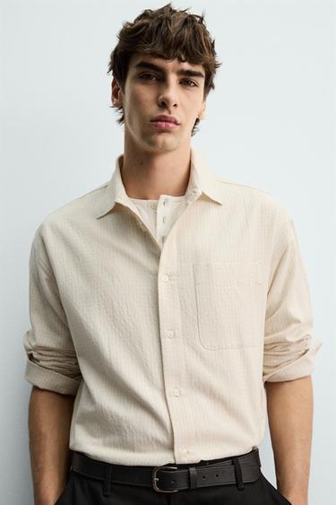 RELAXED FIT CHECK SHIRT - Ecru by Zara - Image 4