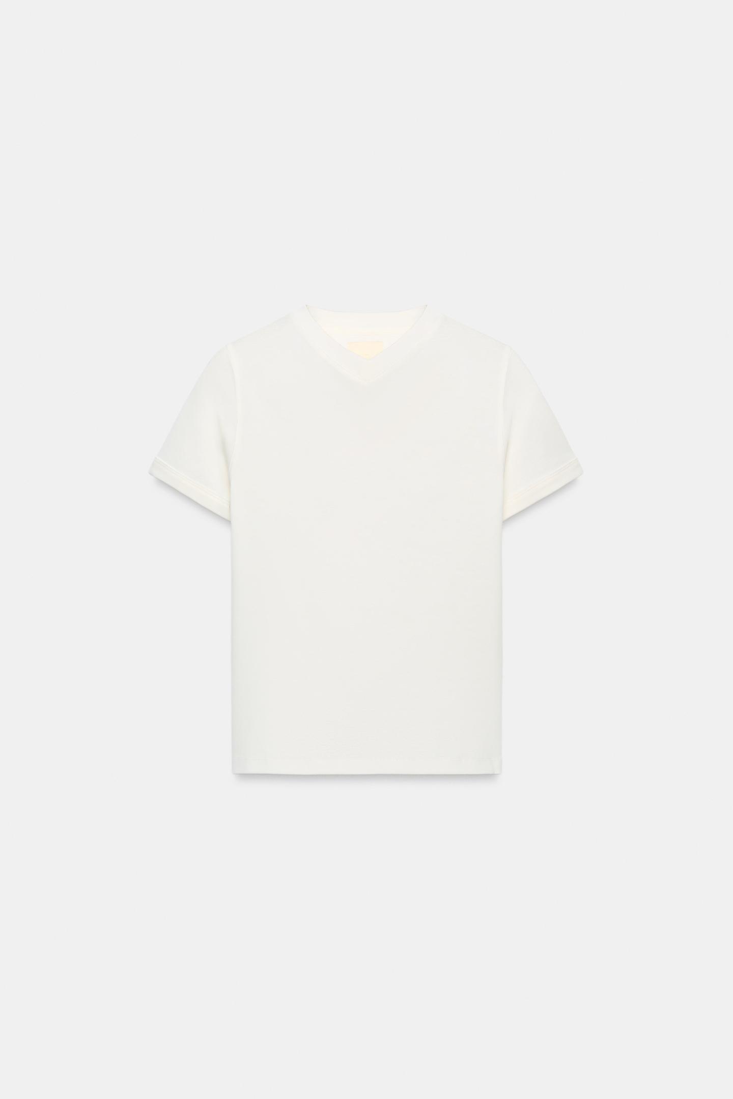 Женская футболка Zara V-NECK, цвет: Устричный белый — фото 1