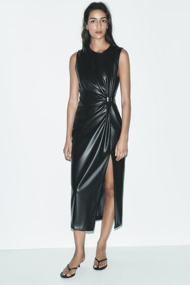VESTIDO MIDI PEÇA METÁLICA - Preto da Zara - Imagem 0