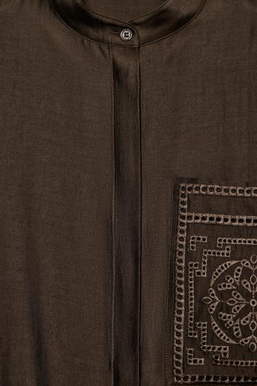EMBROIDERED POCKET SHIRT ZW COLLECTION - Brown by Zara - Image 6