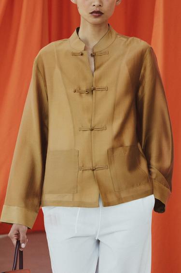 ZW COLLECTION SATIN SHIRT WITH FROG FASTENING - Mustard by Zara