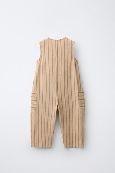 STRIPED 100% LINEN JUMPSUIT - Ecru by Zara - Image 1