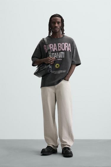 SUDADERA LAVADA TEXTOS - Antracita oscuro de Zara - Imagen 0