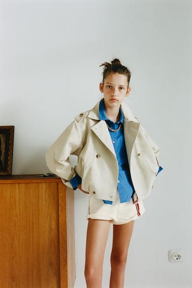 SHORT TRENCH COAT WITH ELASTICATED HEM - Mid-ecru by Zara