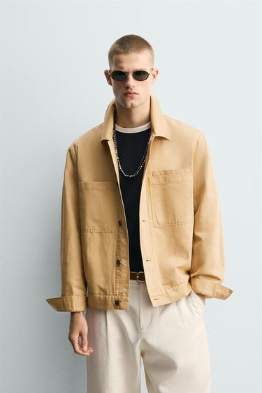 RELAXED COTTON/LINEN OVERSHIRT - Mustard by Zara