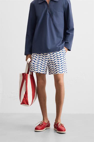 WAVY SHORT BERMUDA SHORTS - Blue/White by Zara - Image 1