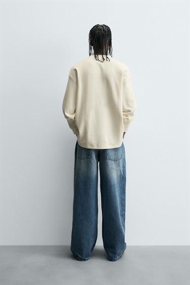 Zara PLEATED WIDE FIT JEANS - Mid-blue