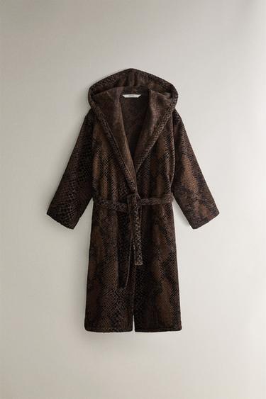 PEIGNOIR VELOURS IMPRIMÉ ANIMAL - Marron de Zara