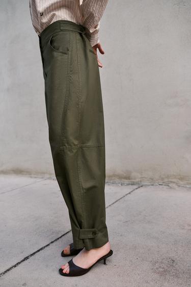 PANTALON BARREL À PASSANTS - Kaki foncé de Zara - Image 2