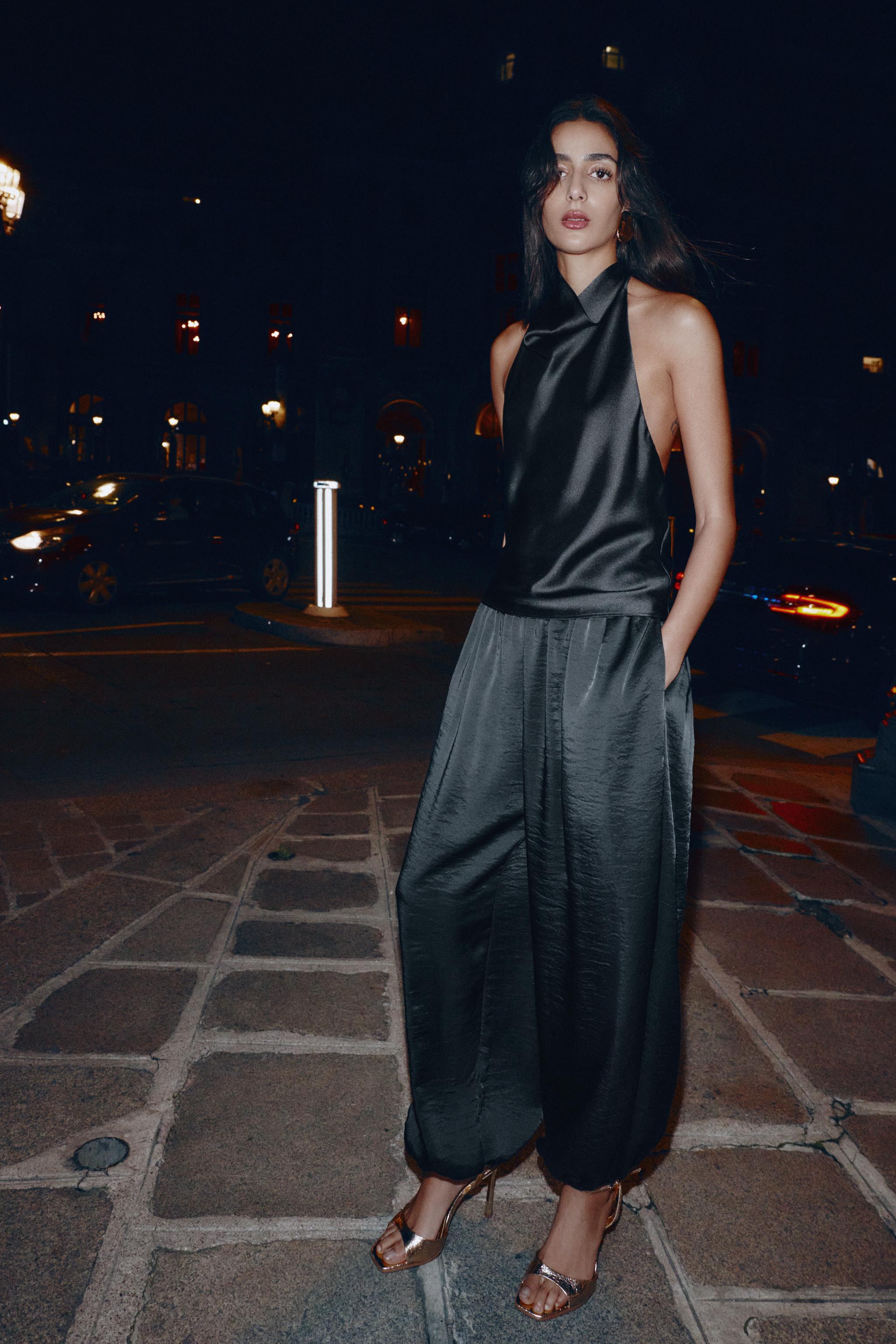 SATIN EFFECT HALTER TOP - Black | ZARA United States