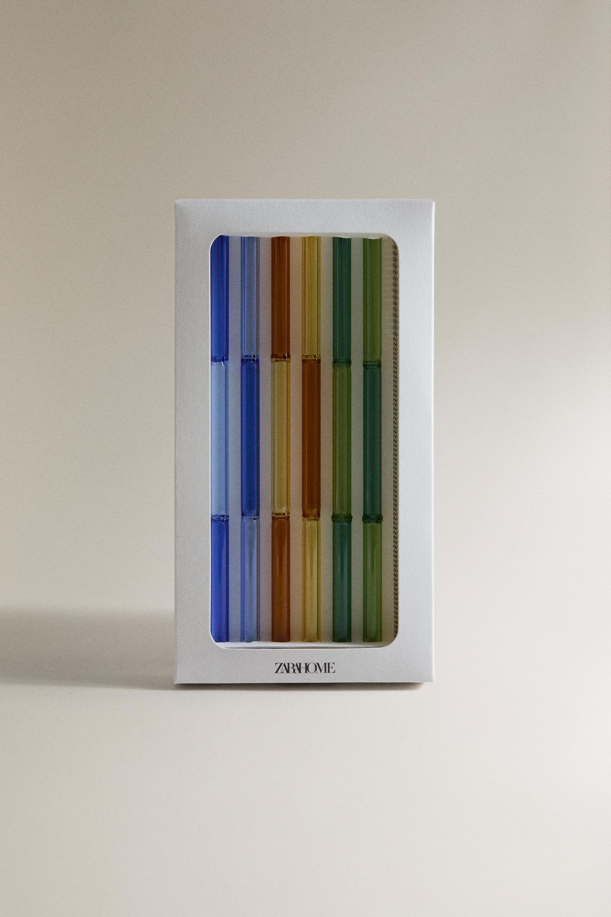 COLOURED BOROSILICATE GLASS STRAW SET (PACK OF 6)