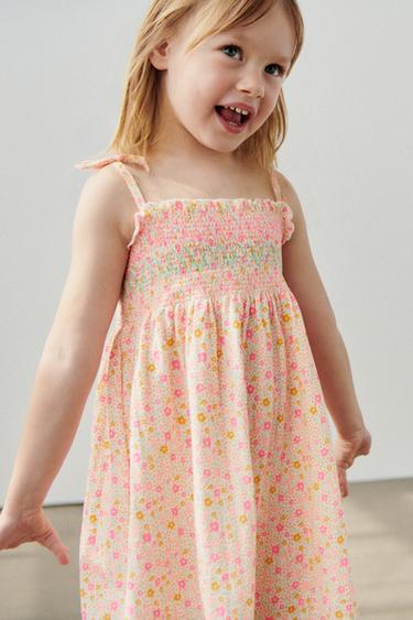 VESTIDO TIRANTES GOMAS FLORES - Fucsia de Zara
