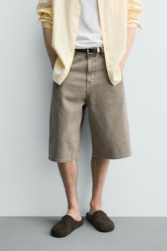 BERMUDA DENIM BALLOON FIT STRUCTURÉ - Kaki de Zara - Image 1