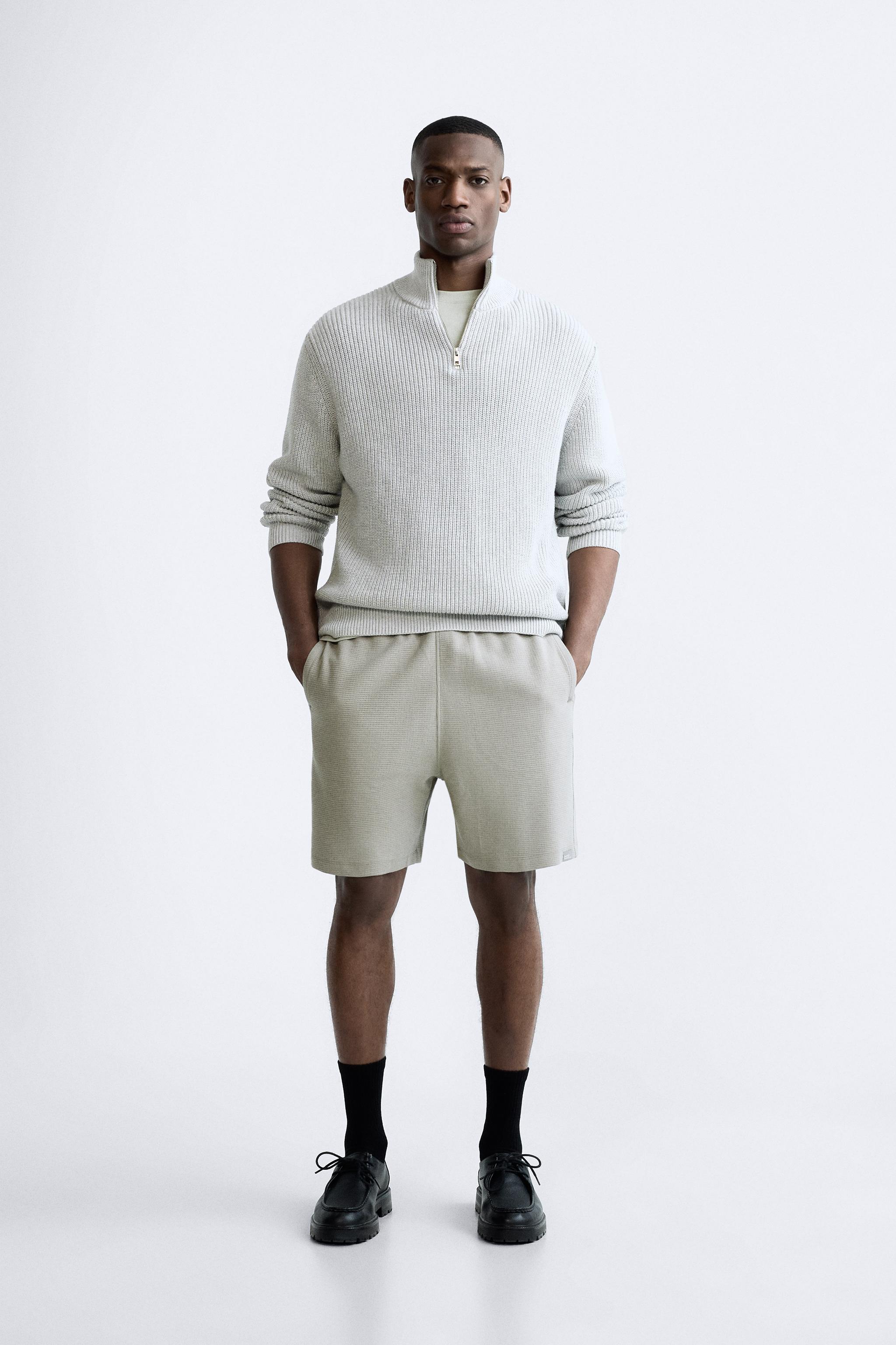 TEXTURED BERMUDA SHORTS WITH LABEL - Oyster-white | ZARA Angola