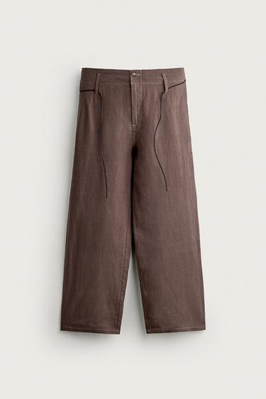 PANTALON COUPE DÉCONTRACTÉE 100 % LIN - Marron de Zara