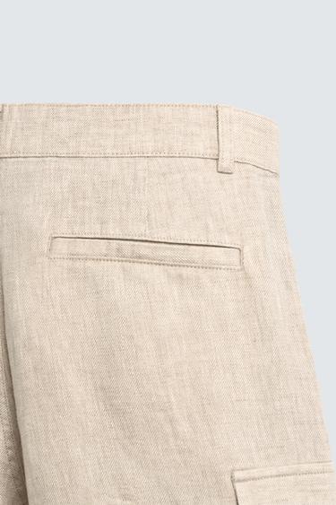 SHORT CARGO REGULAR FIT 100% LIN - Beige clair de Zara - Image 9