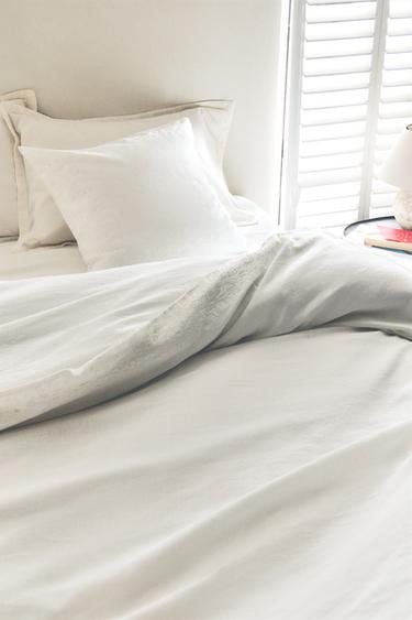 COTTON AND LINEN DUVET COVER WITH RAISED DESIGN - White by Zara