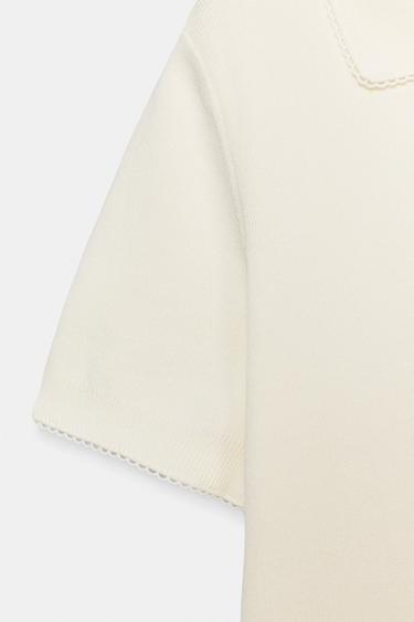 POLO EN MAILLE DENTELLE CONTRASTE - Blanc de Zara - Image 6
