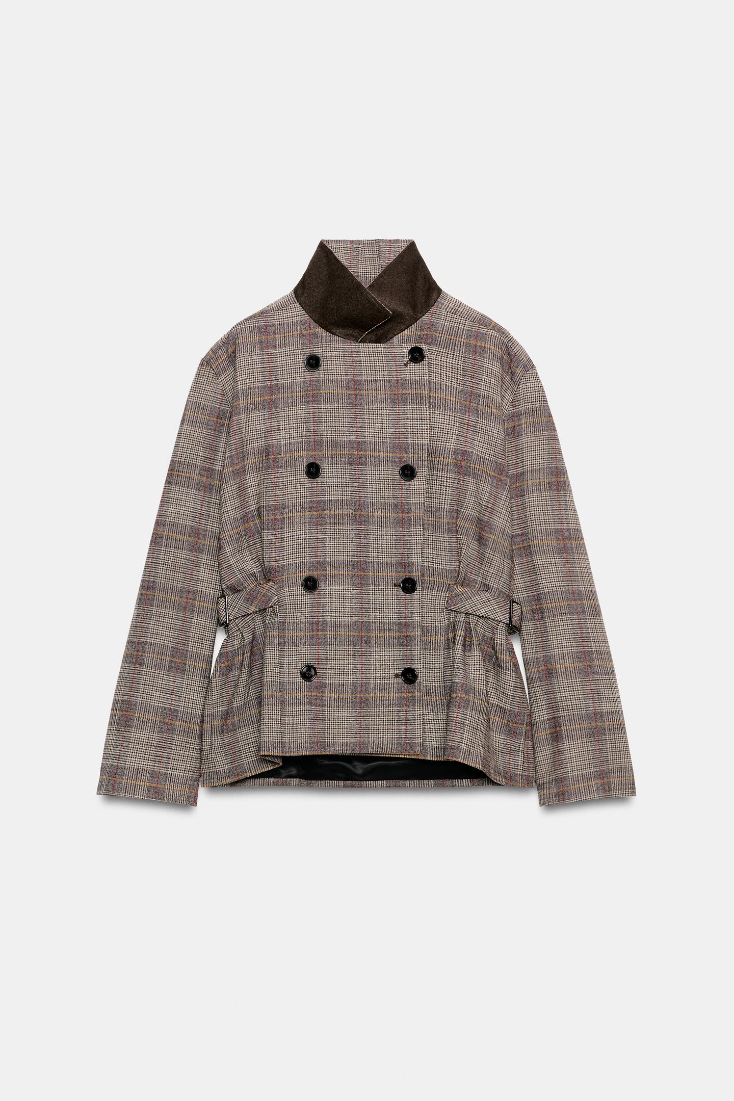 Женский пиджак Zara ZW Collection Plaid Blazer with Loops, цвет: Коричневый — фото 8