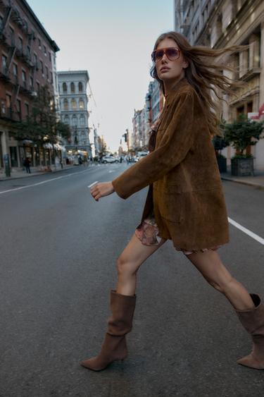 100% LEATHER LONG JACKET - whisky by Zara - Image 4