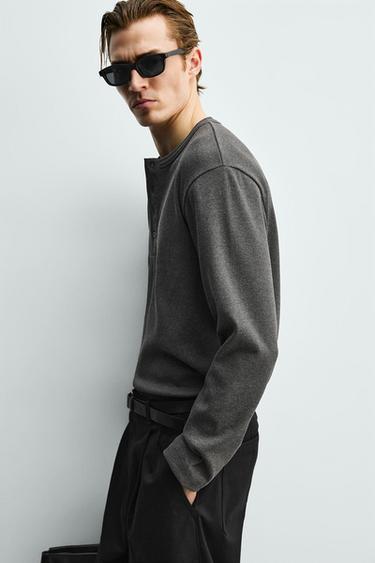 RIBBED HENLEY T-SHIRT - Dark grey by Zara - Image 4