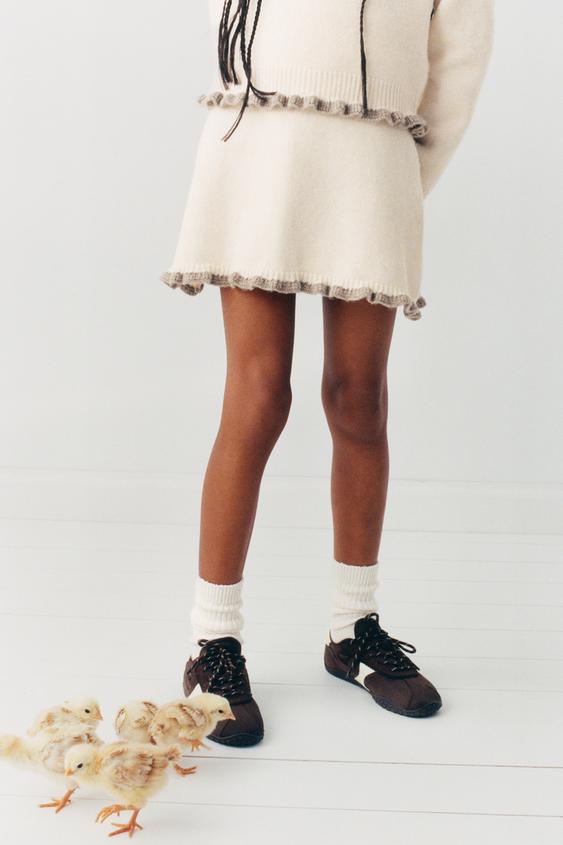 CONTRAST RUFFLE SKIRT - Ecru by Zara - Image 0