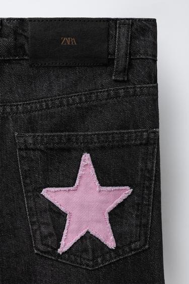 WIDE-LEG JEANS WITH STAR PATCHES - Black by Zara - Image 3