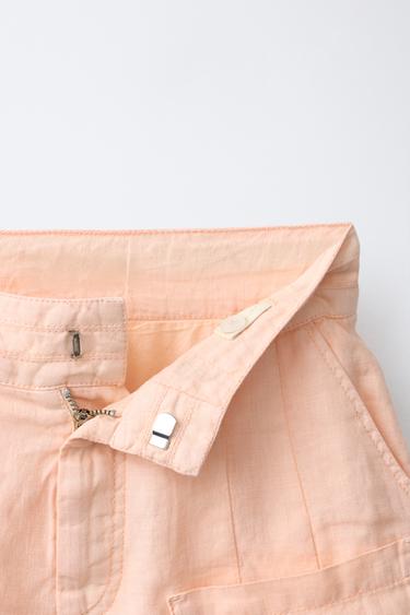 BERMUDA POCHES 100% LIN - Orange clair de Zara - Image 2