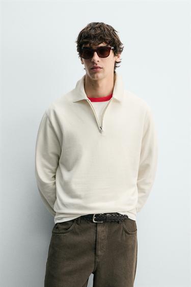 SUDADERA CUELLO POLO CREMALLERA - Crudo de Zara