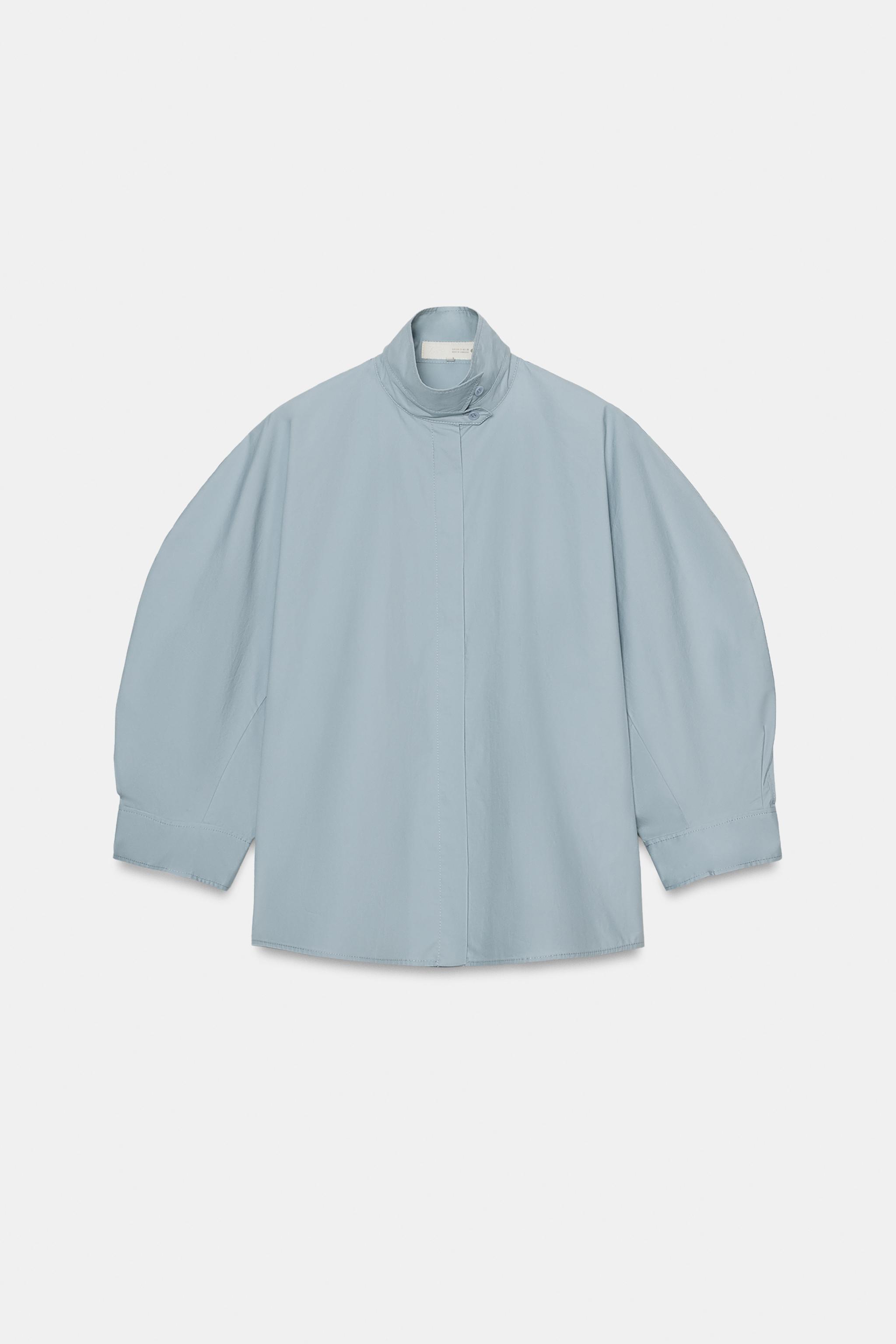 ZW COLLECTION PUFF SLEEVE SHIRT - Blue / Gray | ZARA Canada