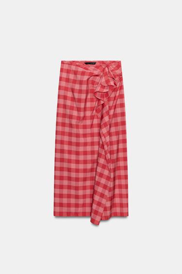 JUPE MIDI VOLANTS ZW COLLECTION - Rouge de Zara - Image 5
