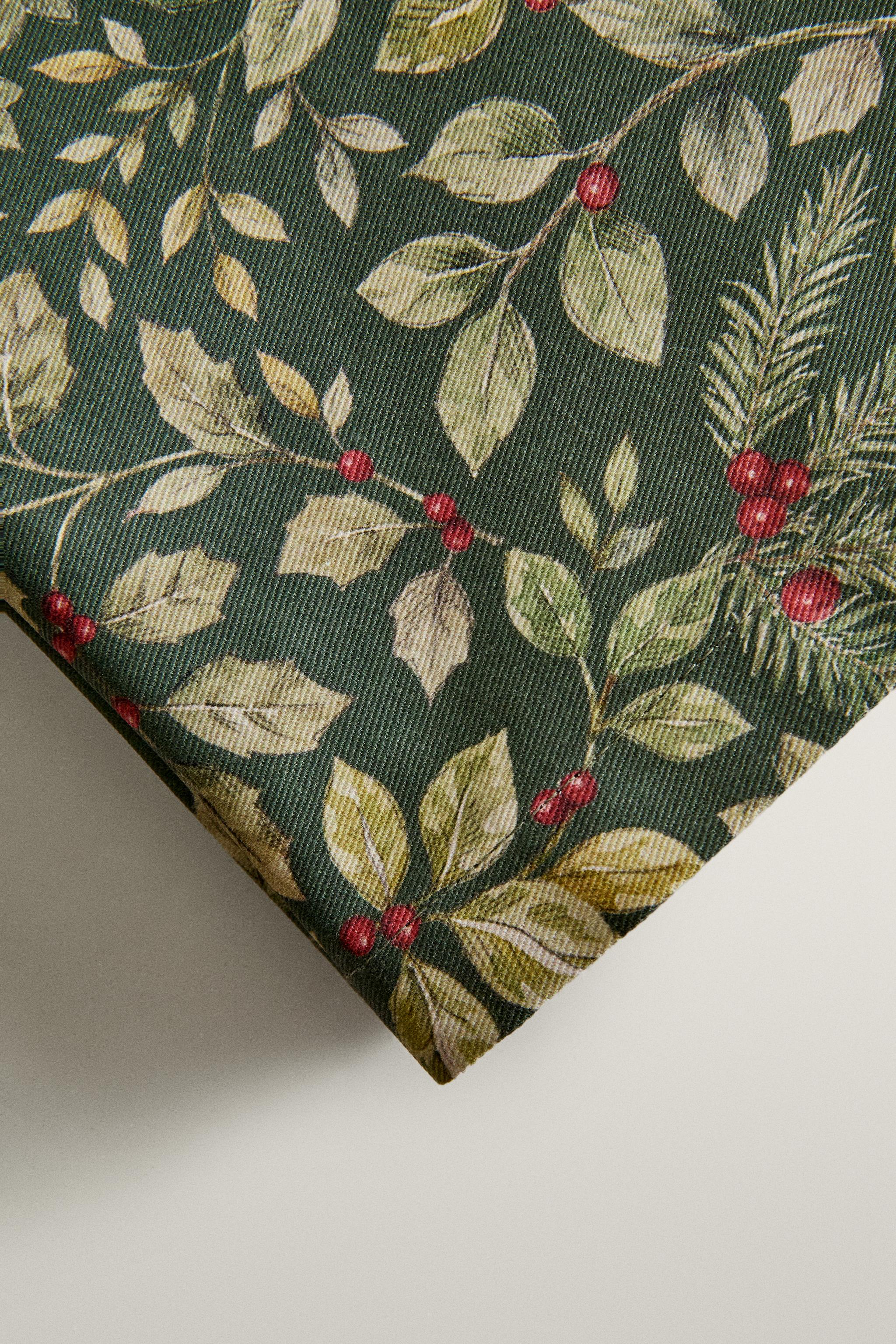 NAPPE COTON FEUILLES RÉSINE NOËL
