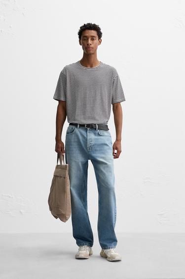 Zara STRIPED COTTON LINEN BLEND T-SHIRT - Striped - Image 0