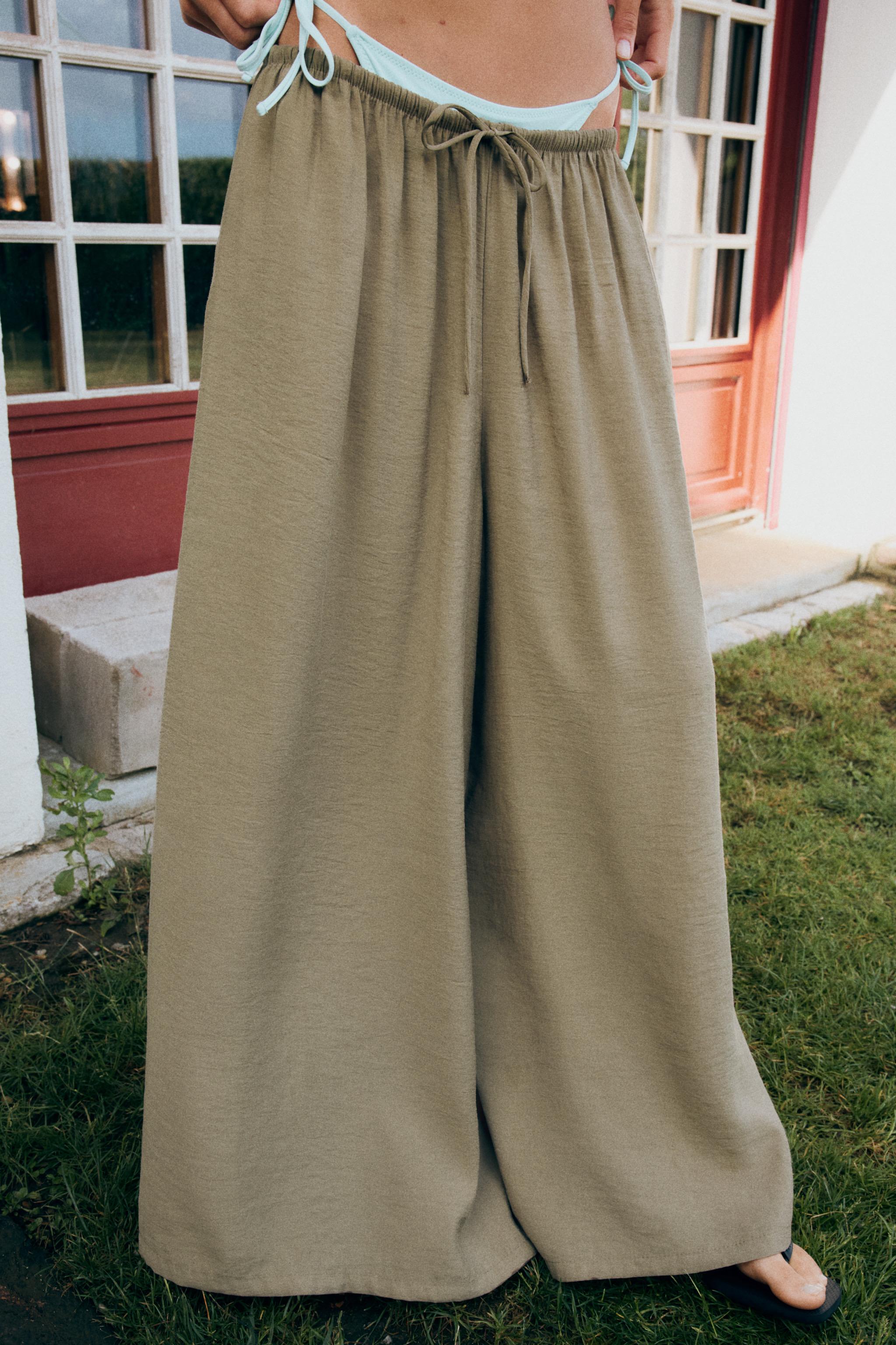 FLOWY DRAWSTRING PALAZZO PANTS - Light khaki | ZARA Canada