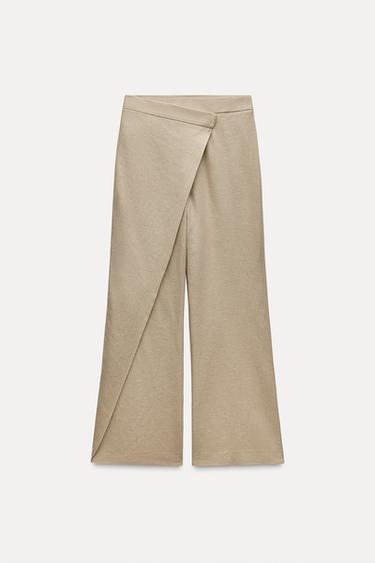LINEN WRAP TROUSERS - camel by Zara - Image 0