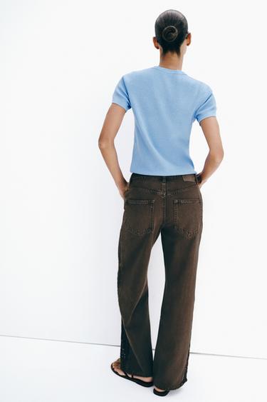 Z1975 LOOSE-FIT MID-WAIST JEANS WITH CROCHET - Brown by Zara - Image 4
