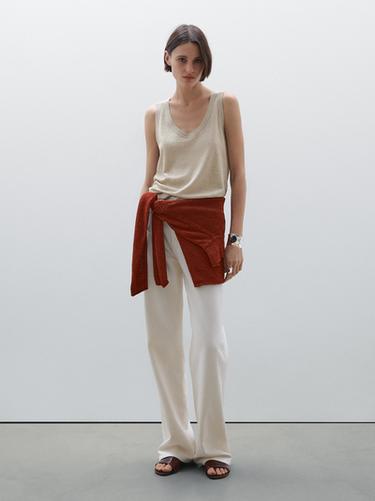 Zara 100% linen V-neck knit top - Light green