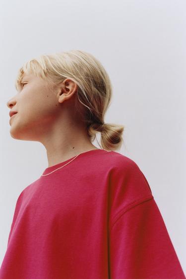 Zara PLAIN HEAVY WEIGHT T-SHIRT - Fuchsia