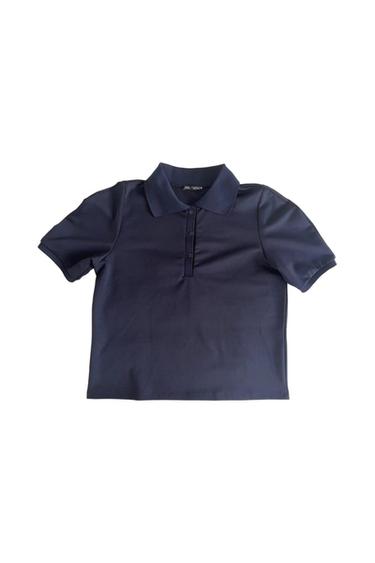 POLO AZUL MARINO MANGA ABULLONADA