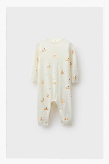 LANGE JUMPSUIT MET TEDDYBEREN VAN 100% MERINOWOL - SEMI-ECRU van Zara