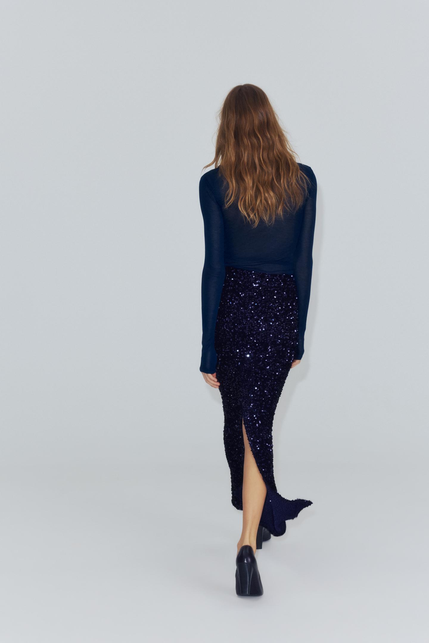 Женская юбка Zara Sequin Maxi, цвет: Синий / Чёрный — фото 3