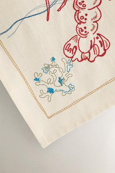 EMBROIDERED HOLIDAY TEA TOWEL - Blue by Zara - Image 2