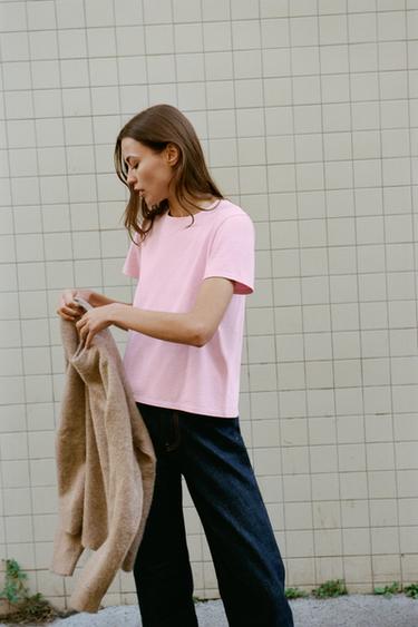 Zara RUSTIC COTTON T-SHIRT - Pink