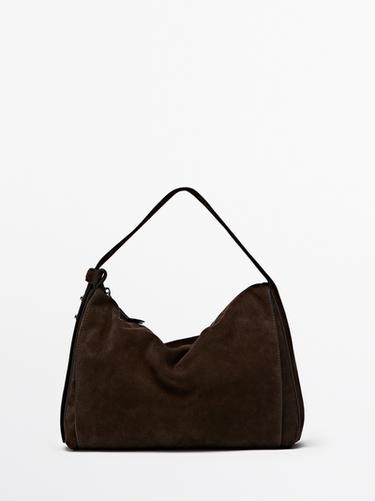 Grand sac porté épaule en croûte de cuir - Marron de Zara - Image 0