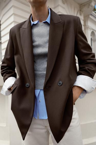 Zara OVERSIZED DOUBLE-BREASTED BLAZER - Brown
